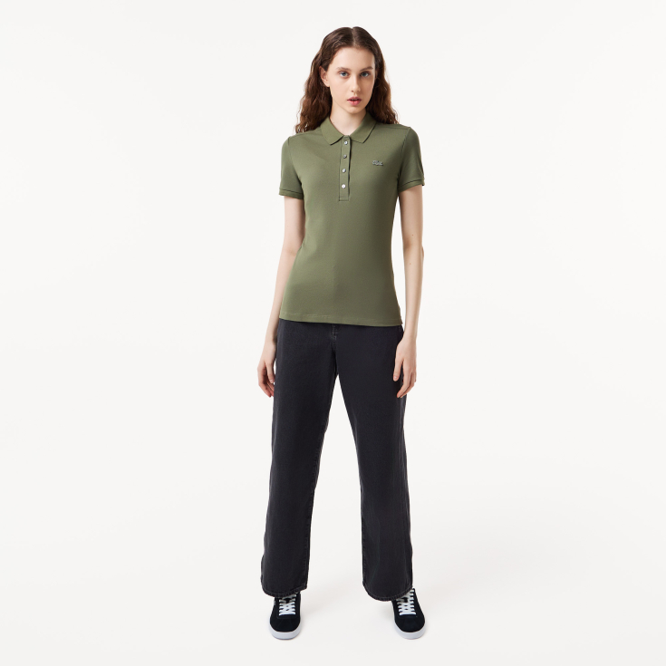 Lacoste Slim Fit elastik pambıq qadın polosu