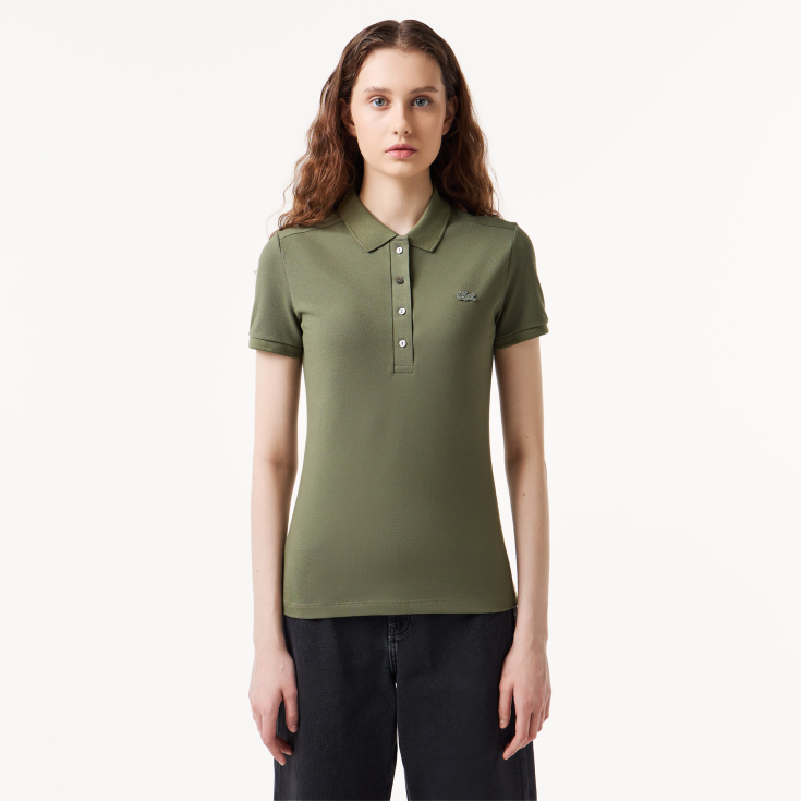 Lacoste Slim Fit elastik pambıq qadın polosu