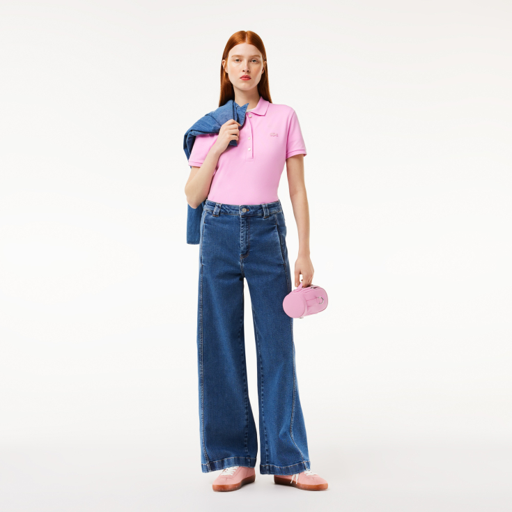 Lacoste Slim Fit elastik pambıq qadın polosu