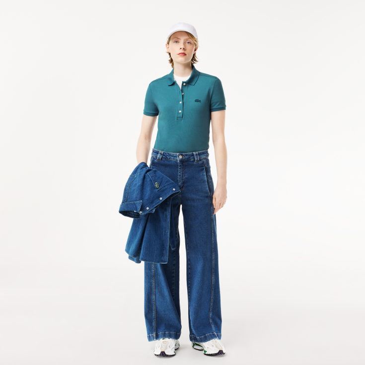 Lacoste Slim Fit elastik pambıq qadın polosu